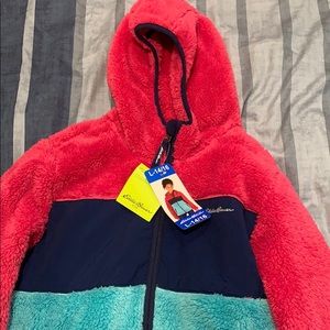 Girls Color Blocked Sherpa Fleece Hooded Jacket